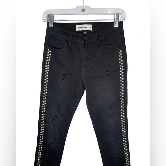 Etienne Marcel Black Wash Distressed Studded Skinny Jeans Size 25 - Picture 5 of 9